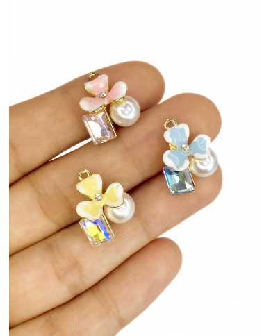 Mineli Çiçek  Taşlı İncili Kolye Bileklik Ucu Charm Sarı 1 Adet