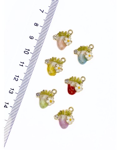 Taşlı Papatyalı Çilek Kolye Bileklik Ucu Charm Pembe 1 Adet