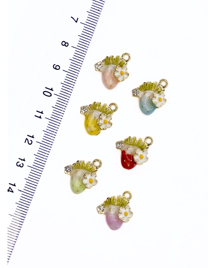 Taşlı Papatyalı Çilek Kolye Bileklik Ucu Charm Pembe 1 Adet