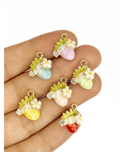 Taşlı Papatyalı Çilek Kolye Bileklik Ucu Charm Pembe 1 Adet