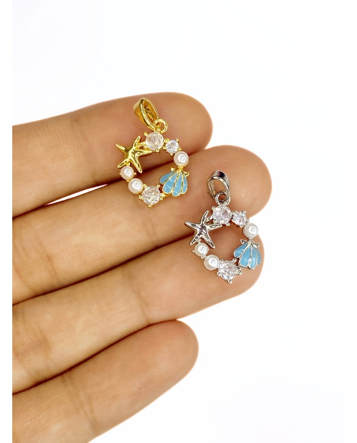 Deniz Yıldızı ve Deniz Kabuklu Kolye Bileklik Ucu Charm Altın 1 Adet