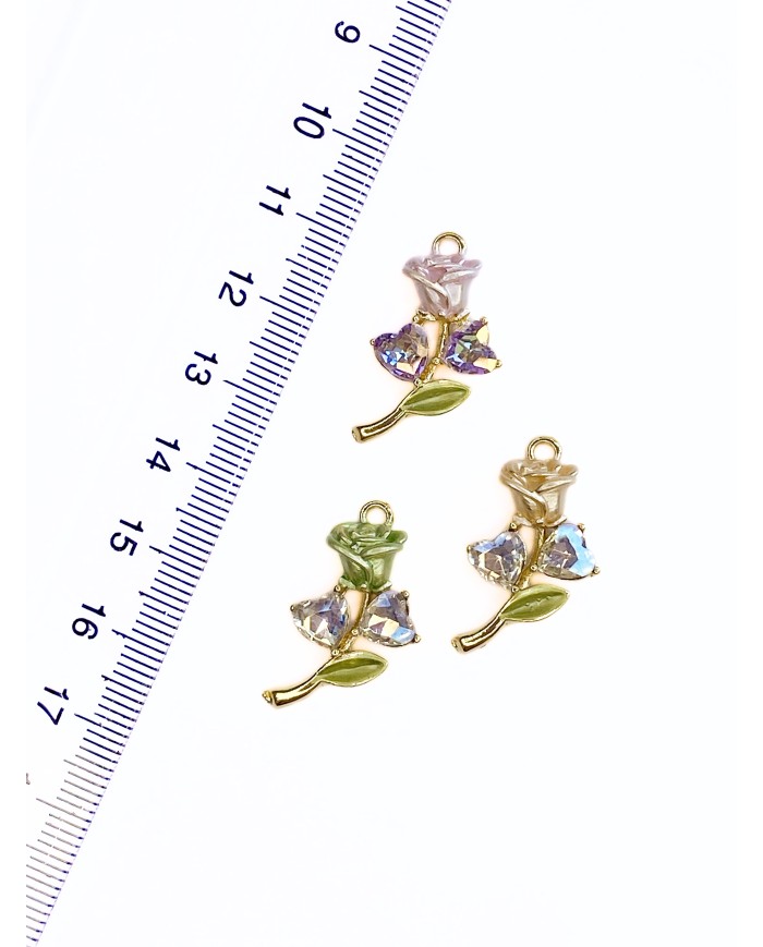 Zirkon Kalp Taşlı Gül Kolye Bileklik Ucu Charm Pembe 1 Adet