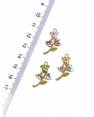 Zirkon Kalp Taşlı Gül Kolye Bileklik Ucu Charm Pembe 1 Adet