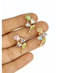 Zirkon Kalp Taşlı Gül Kolye Bileklik Ucu Charm Pembe 1 Adet
