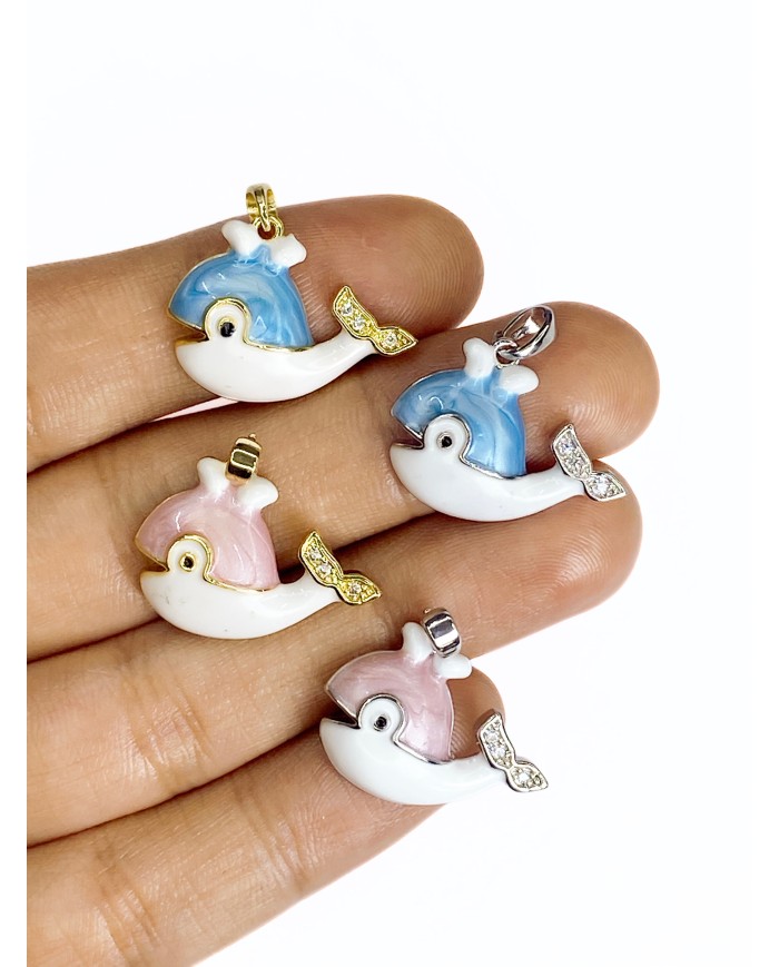 Zirkon Taşlı Gül Kolye Bileklik Ucu Charm Gümüş Pembe 1 Adet