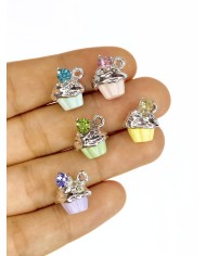 Taşlı Kap Kek Kolye Bileklik Ucu Charm Pembe 1 Adet