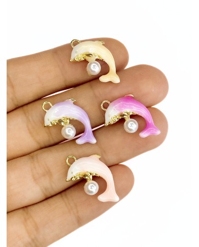 İncili Yunus Balığı Kolye Bileklik Ucu Charm Pembe 1 Adet