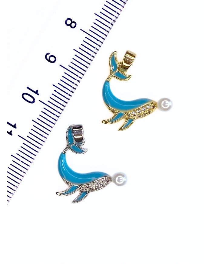 İncili Yunus Balığı Kolye Bileklik Ucu Charm Altın 1 Adet