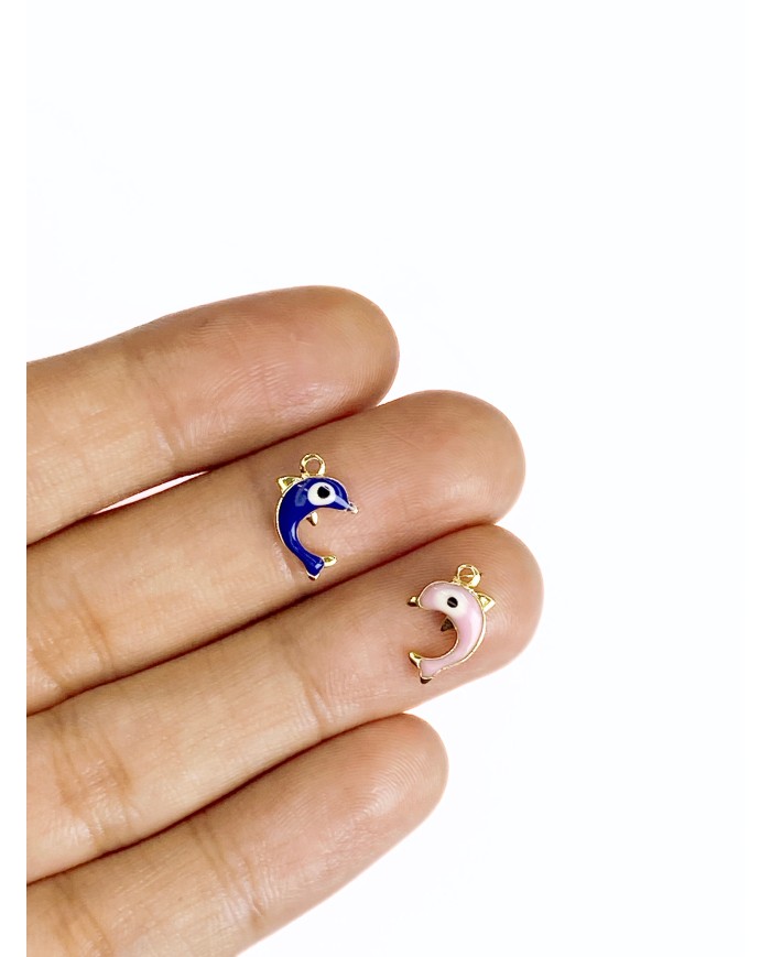 Mineli Yunus Balığı Kolye Bileklik Ucu Charm Pembe 1 Adet