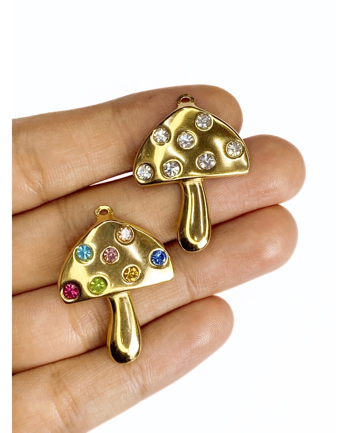 Taşlı Mantar Kolye Bileklik Ucu Charm Renkli 1 Adet
