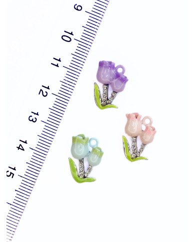 Zirkon Taşlı Lale Kolye Bileklik Ucu Charm Mavi 1 Adet