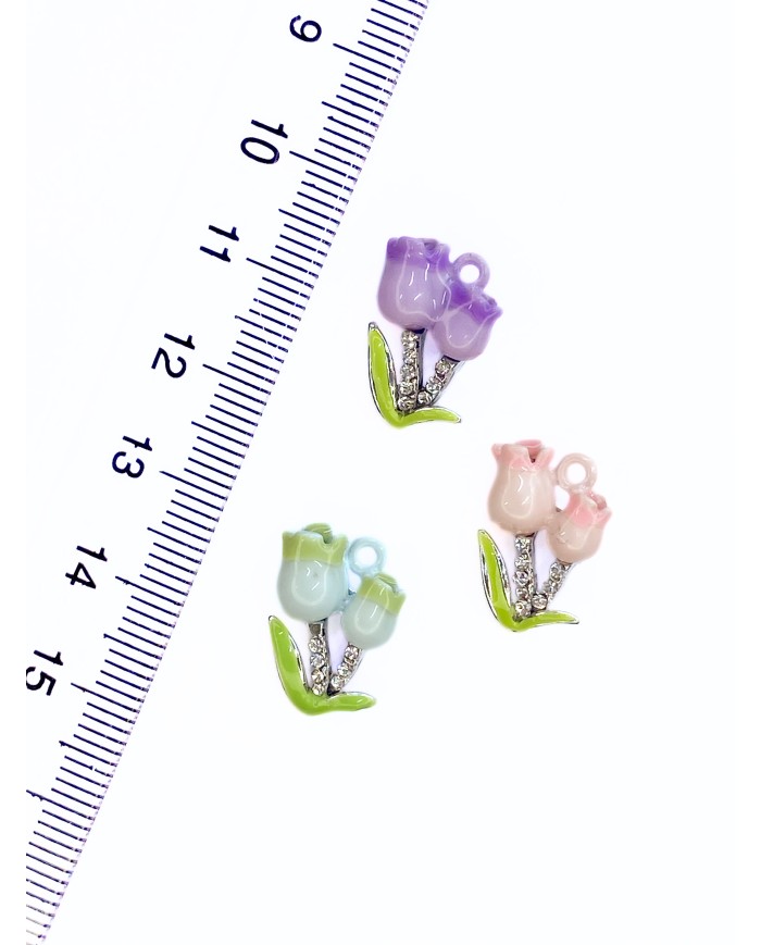 Zirkon Taşlı Lale Kolye Bileklik Ucu Charm Mavi 1 Adet