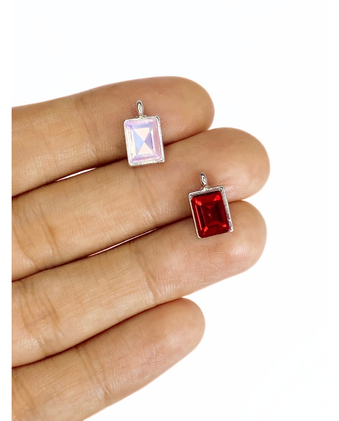 Taşlı Dikdörtgen Kolye Bileklik Ucu Charm Pembe 1 Adet