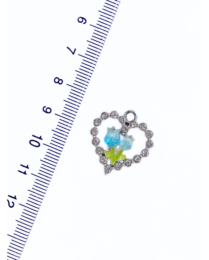 Taşlı Kalpli Gül Bileklik Ucu Charm 1 Adet