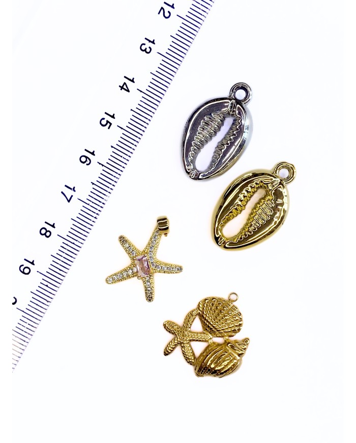 Deniz Yıldızı ve Kabukları Bileklik Ucu Charm Altın 1 Adet