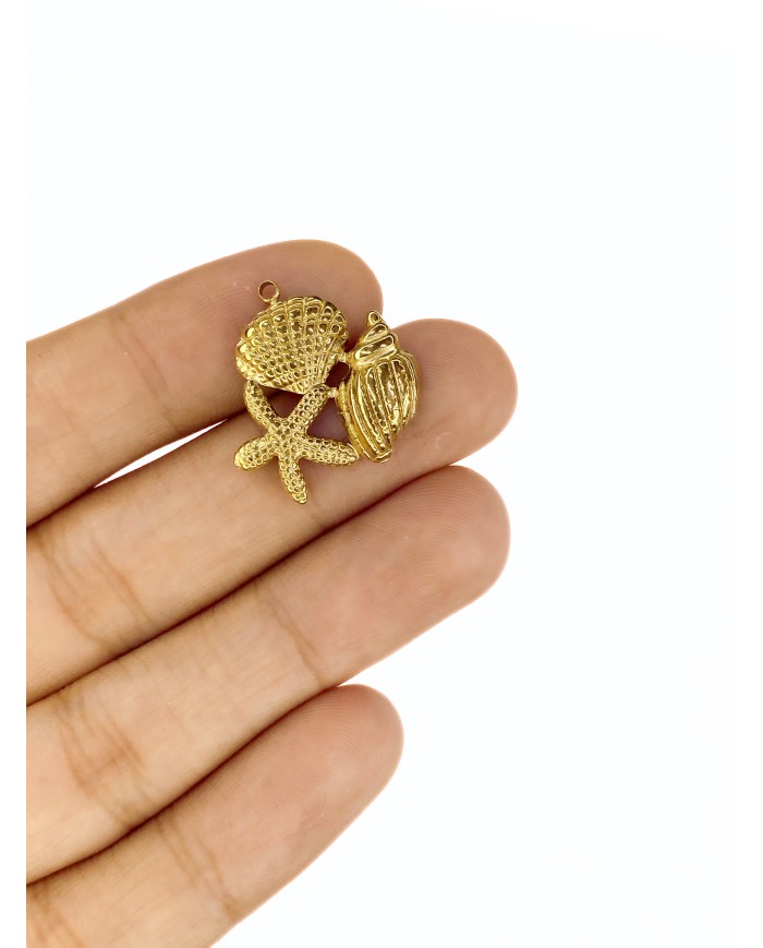 Deniz Yıldızı ve Kabukları Bileklik Ucu Charm Altın 1 Adet