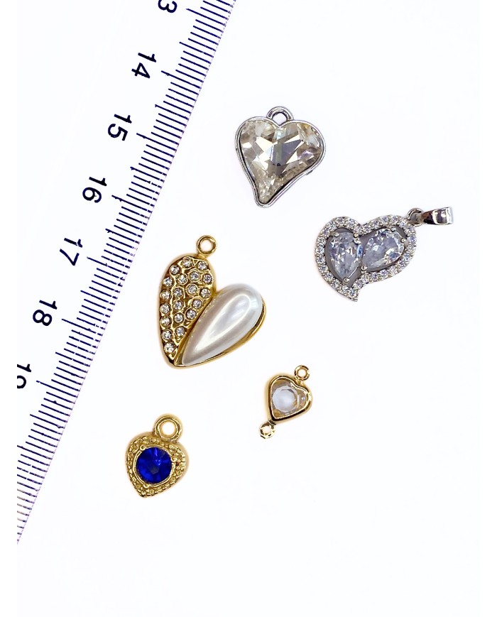 Taşlı Kalp Kolye Bileklik Ucu Charm 1 Adet