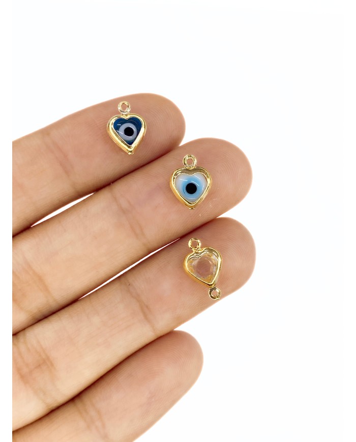 Taşlı Kalp Kolye Bileklik Ucu Charm 1 Adet