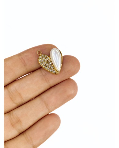 Taşlı Kalp Kolye Bileklik Ucu Charm 1 Adet