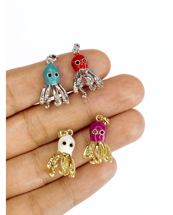 Ahtapot Kolye Bileklik Ucu Charm Gümüş Kırmızı 1 Adet