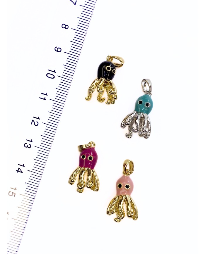 Ahtapot Kolye Bileklik Ucu Charm Gümüş Kırmızı 1 Adet