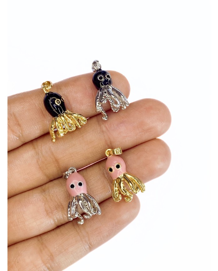 Ahtapot Kolye Bileklik Ucu Charm Altın Siyah 1 Adet