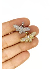 Zirkon Taşlı Arı Kolye Bileklik Ucu Charm Gümüş 1 Adet