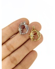 Zirkon Taşlı Ay Yıldız Kolye Bileklik Ucu Charm Gümüş 1 Adet