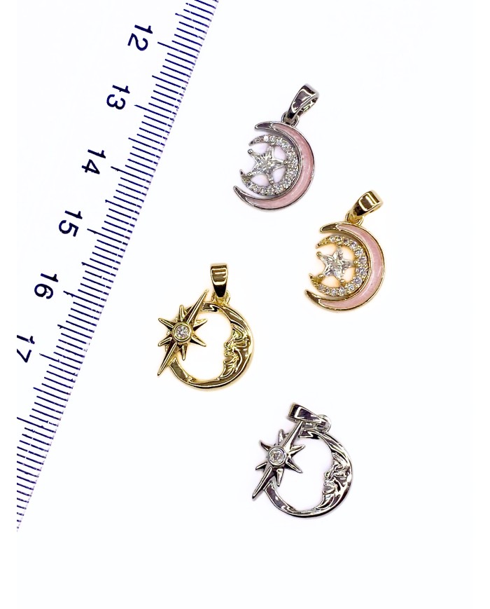 Zirkon Taşlı Ay Yıldız Kolye Bileklik Ucu Charm Gümüş 1 Adet