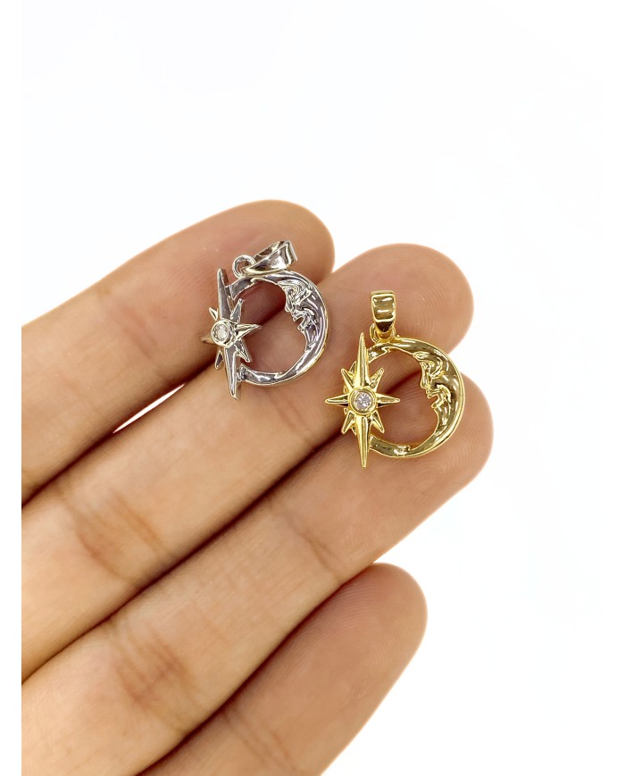 Zirkon Taşlı Ay Yıldız Kolye Bileklik Ucu Charm Gümüş 1 Adet