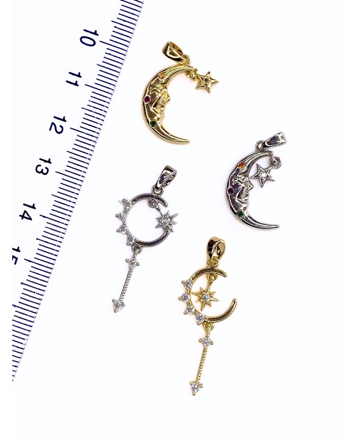 Sallantılı Zirkon Taşlı Ay Yıldız Kolye Bileklik Ucu Charm Gümüş 1 Adet