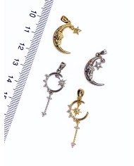 Sallantılı Zirkon Taşlı Ay Yıldız Kolye Bileklik Ucu Charm Gümüş 1 Adet