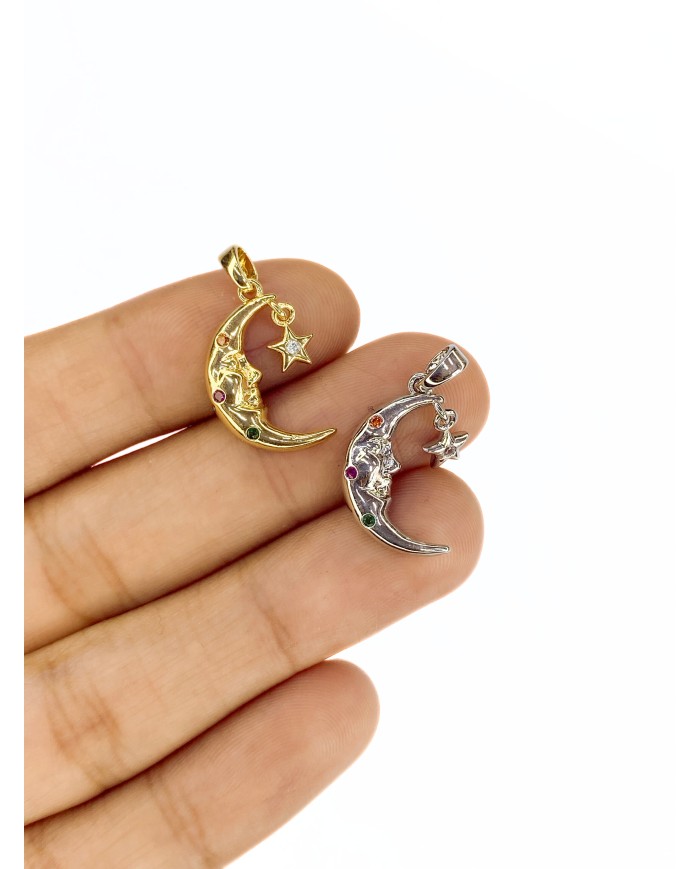 Sallantılı Zirkon Taşlı Ay Yıldız Kolye Bileklik Ucu Charm Gümüş 1 Adet