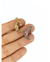 Sallantılı Zirkon Taşlı Ay Yıldız Kolye Bileklik Ucu Charm Gümüş 1 Adet