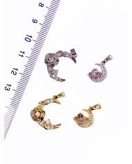 Zirkon Taşlı Gül Detaylı Ay Kolye Bileklik Ucu Charm Gümüş 1 Adet