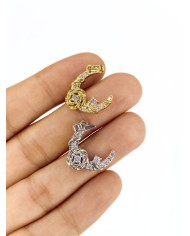 Zirkon Taşlı Gül Detaylı Ay Kolye Bileklik Ucu Charm Gümüş 1 Adet