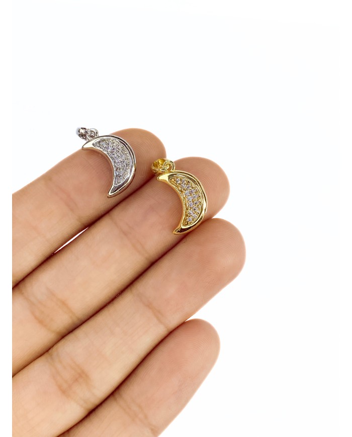 Zirkon Taşlı Ay Kolye Bileklik Ucu Charm Gümüş 1 Adet