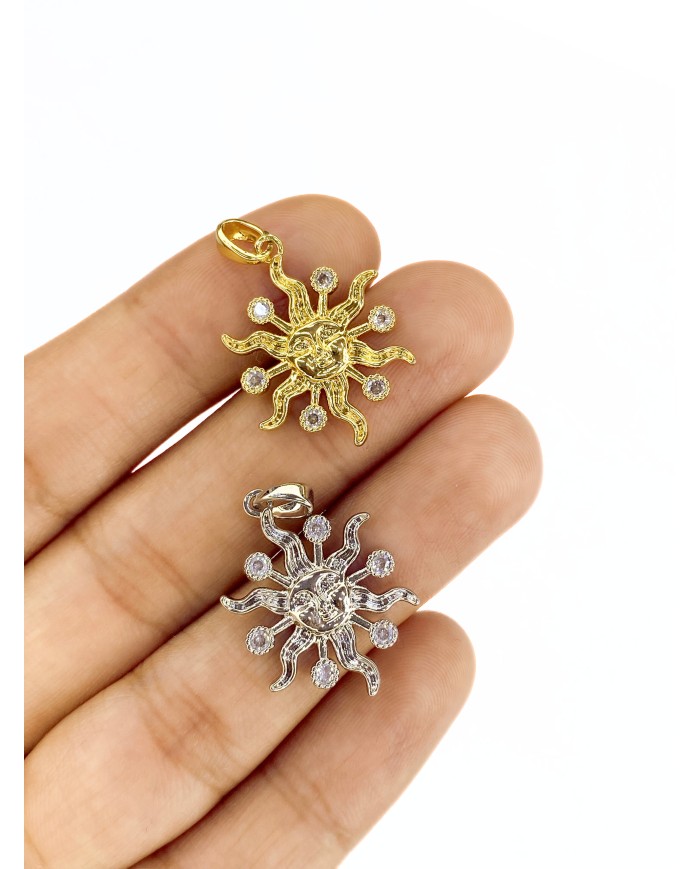 Zirkon Taşlı Yüzlü Güneş Kolye Bileklik Ucu Charm Altın 1 Adet