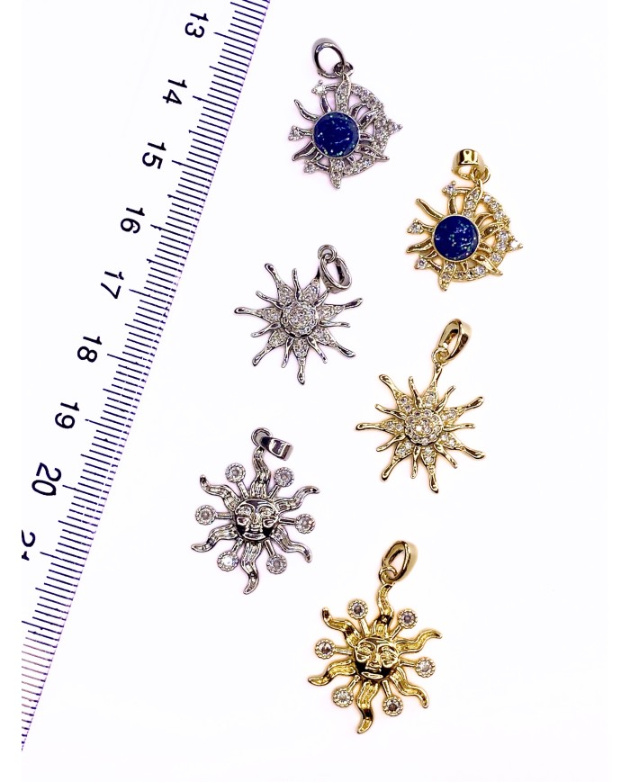 Zirkon Taşlı Yüzlü Güneş Kolye Bileklik Ucu Charm Altın 1 Adet