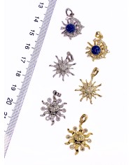 Zirkon Taşlı Yüzlü Güneş Kolye Bileklik Ucu Charm Altın 1 Adet