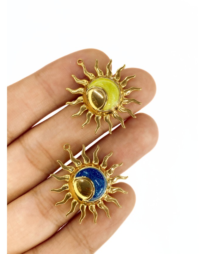 Zirkon Taşlı Güneş Kolye Bileklik Ucu Charm Altın 1 Adet