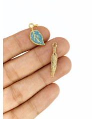 Uzun İnce Yaprak Kolye Bileklik Ucu Charm Altın 1 Adet