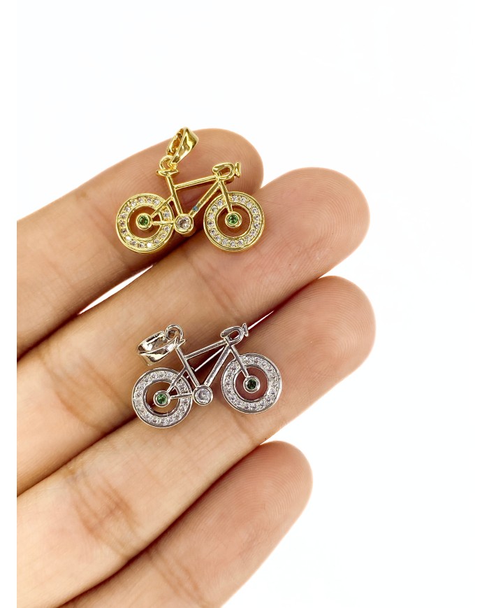 Zirkon Taşlı Bisiklet Yaprak Kolye Bileklik Ucu Charm Altın 1 Adet
