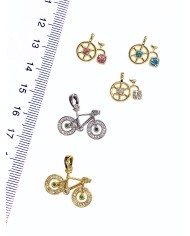 Zirkon Taşlı Bisiklet Yaprak Kolye Bileklik Ucu Charm Altın 1 Adet