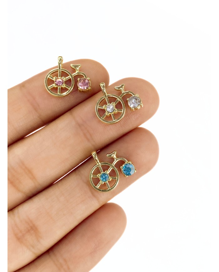 Zirkon Taşlı Bisiklet Kolye Bileklik Ucu Charm Mavi 1 Adet