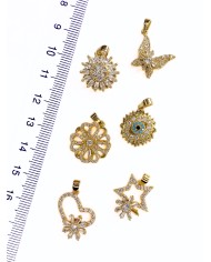 Zirkon Taşlı Stes Çarklı Çiçek Kolye Bileklik Ucu Charm Altın 1