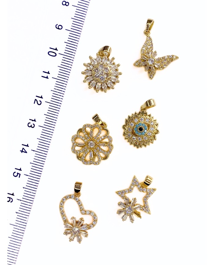 Zirkon Taşlı Stes Çarklı Kelebek Kolye Bileklik Ucu Charm Altın