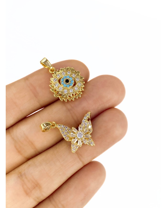 Zirkon Taşlı Stes Çarklı Kelebek Kolye Bileklik Ucu Charm Altın 1 Adet