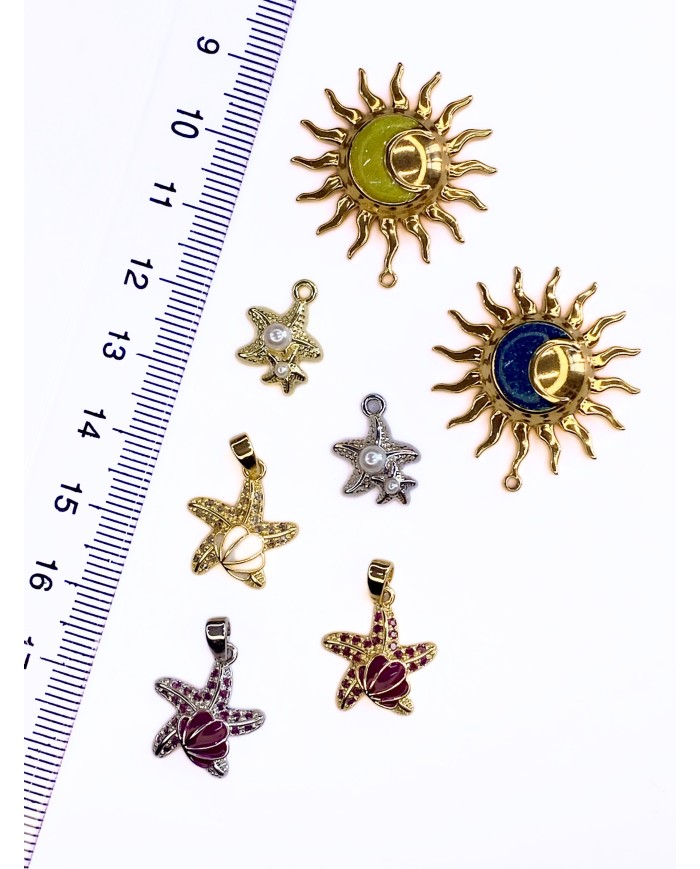 Zirkon Taşlı Deniz Yıldızı Kolye Bileklik Ucu Charm Gümüş Pembe 1 Adet