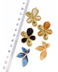 Çelik Mineli Yarım Çiçek Kolye Bileklik Ucu Charm Altın Sarı 1 Adet